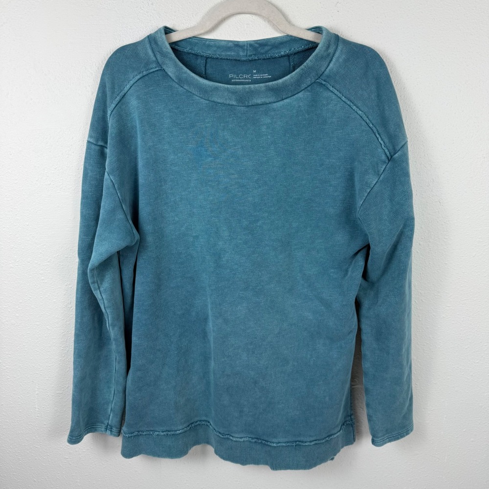 Pilcro Anthropologie Teal Blue Mineral Wash Sweatshirt Womens Medium Oversized
